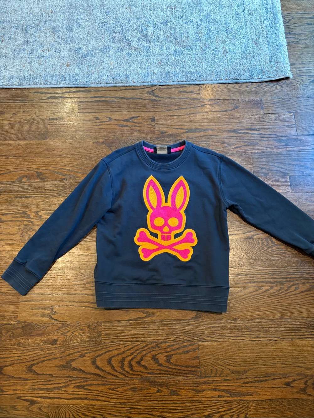 Psycho Bunny Navy Sweatshirt with Pink & Yellow Bunny Skull